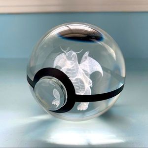 NWT Pokémon 3” glass pokeball 3D Dragonite particle sculpture decoration